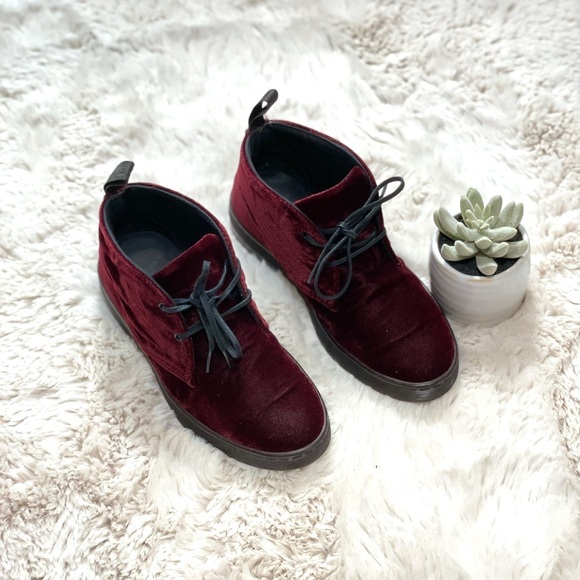 RARE Dr. Martens Lana in Cherry Red Ze You Velvet Boots